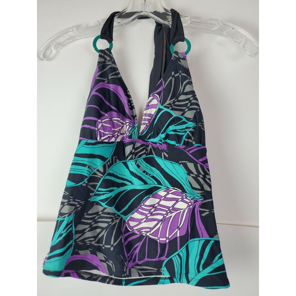 Skye Swimwear Tankini Top‎ Halter Purple Blue Floral Tropical Small